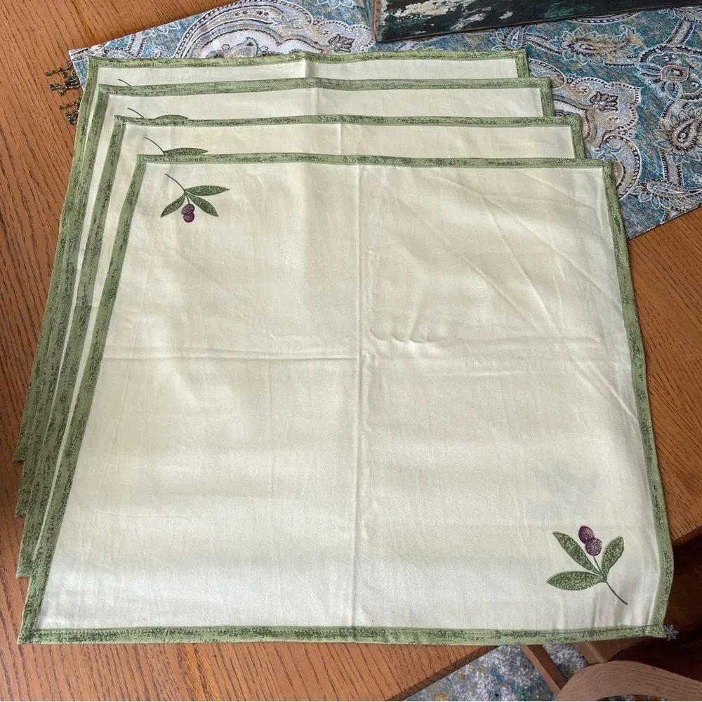 Williams - Sonoma Cotton 4 pc dinner napkin olive tuscan green cream large